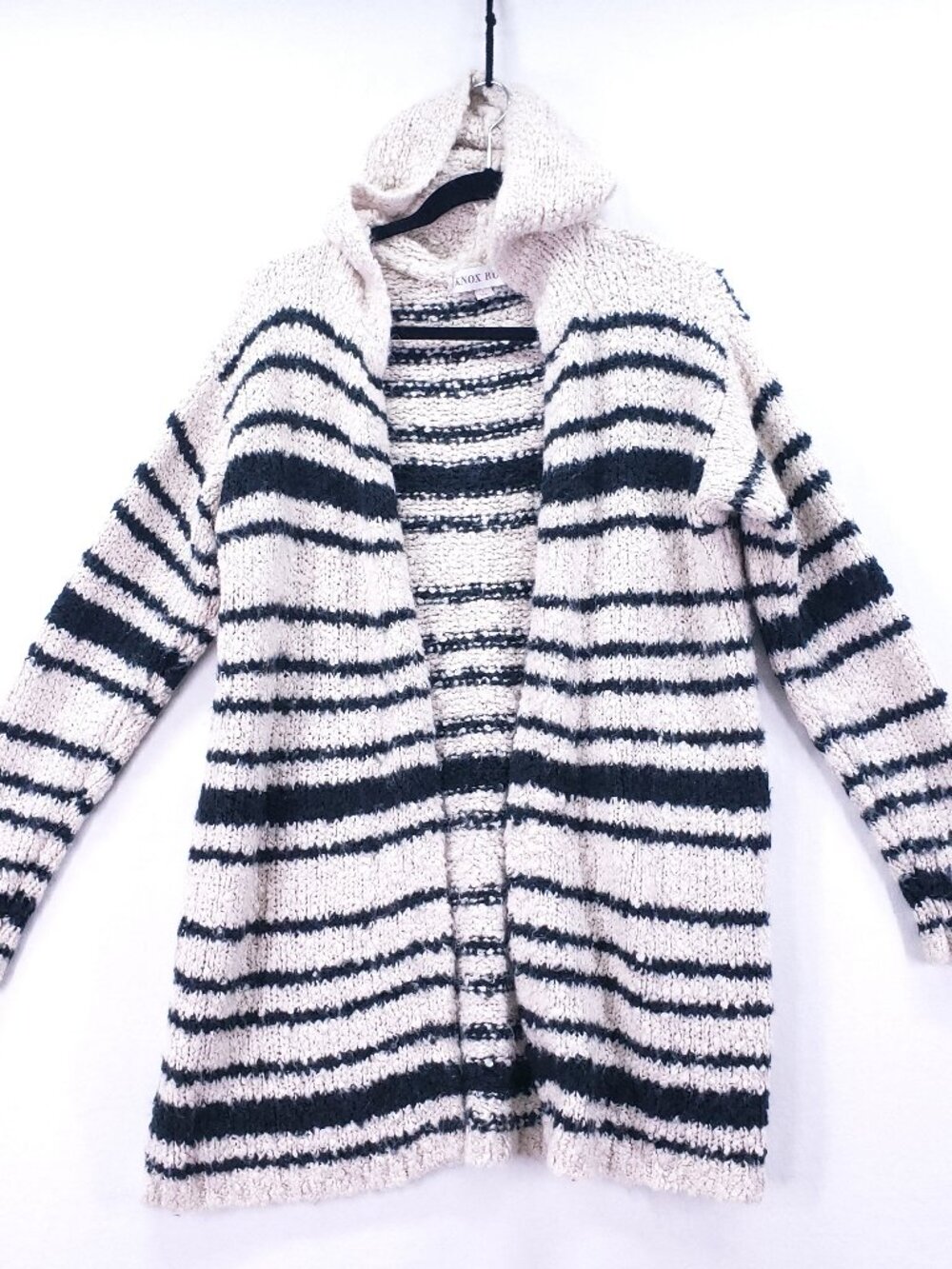 Knox Rose Women’s Size Large Open Front Cardigan Sweater Hoodie Knit Striped Mid